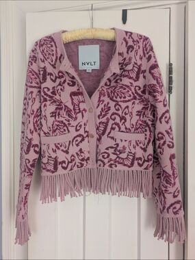 NVLT Pink Floral Fringe Knit Cardigan/Jacket Size M